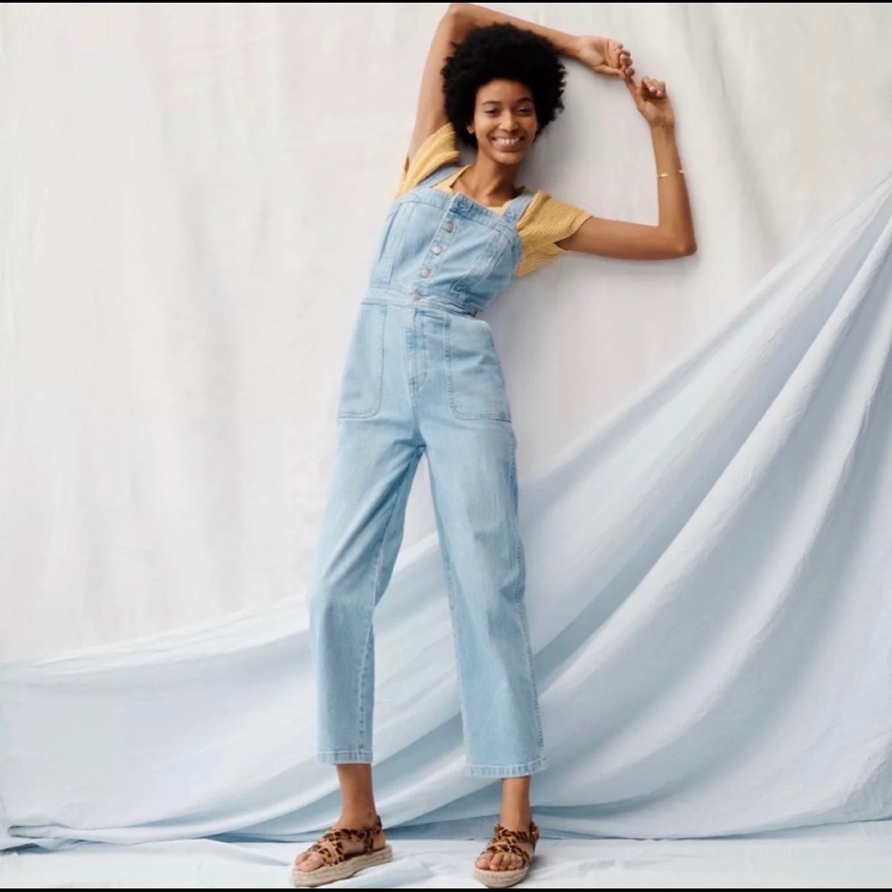 Madewell Denim Jumpsuit Size 4 in Gillam Wash, Seamed Stitched Strap